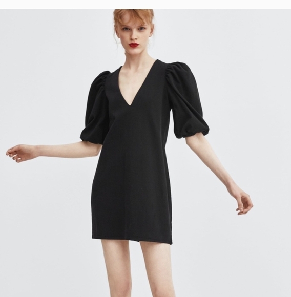 Zara, deep v, balloon sleeve mini dress,size S - Picture 1 of 4